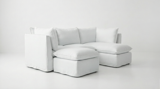 Coco L-Shaped Sofa with Chaise and Footstool in Customer's Own Material - Handmade to Order in the USA