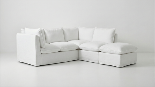 Coco L-Shaped Sofa with Footstool in Customer's Own Material - Handmade to Order in the USA