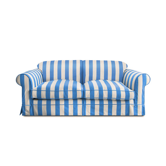 Salthrop Large Sofa with Big Back Cushion in Cornish Blue Stripe - Hand Made in USA