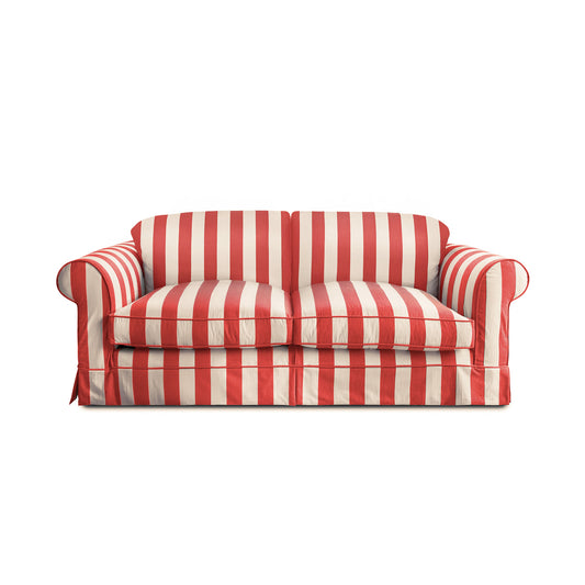 Salthrop Large Sofa with Big Back Cushion in Petunia Red Stripe - Hand Made in USA