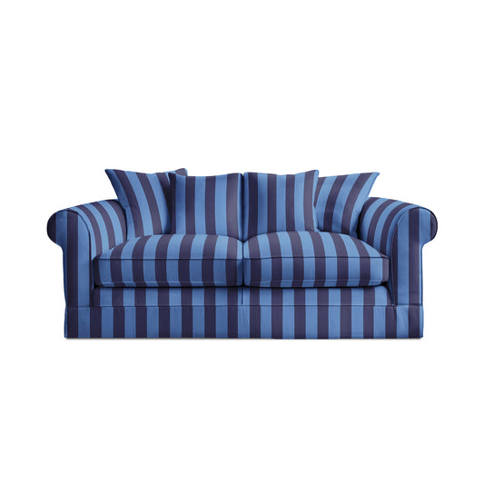 Salthrop Medium Sofa with Scatter Cushion in Coastal Blue Stripe - Hand Made in USA