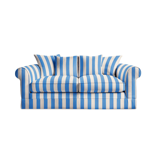 Salthrop Medium Sofa with Scatter Cushion in Cornish Blue Stripe - Hand Made in USA