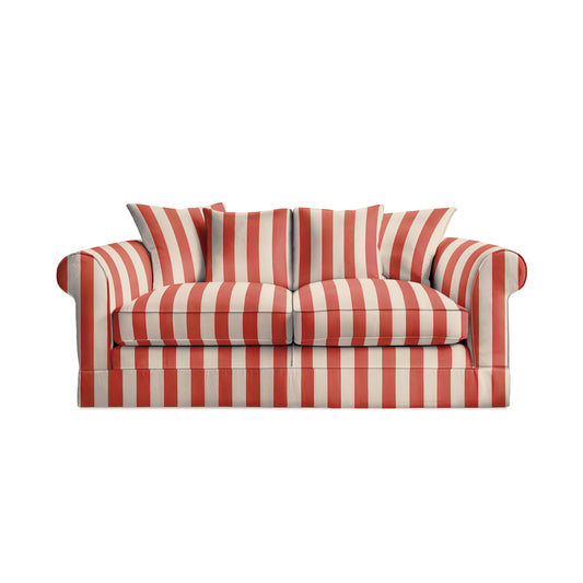 Salthrop Medium Sofa with Scatter Cushion in Petunia Red Stripe - Hand Made in USA