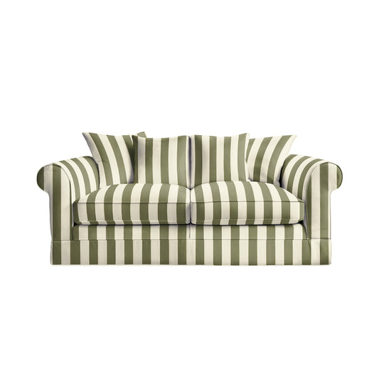 Salthrop Medium Sofa with Scatter Cushion in Spring Green Stripe - Hand Made in USA