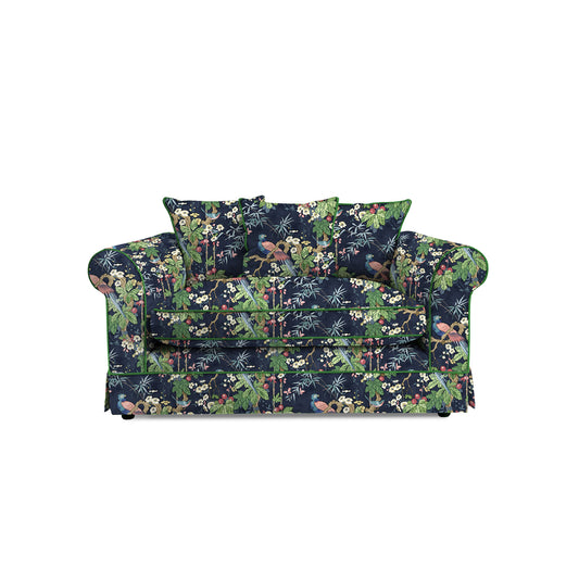 Barton Small Sofa with Scatter Cushions in Belleville Navy with Velvet Trim - Hand Made in USA