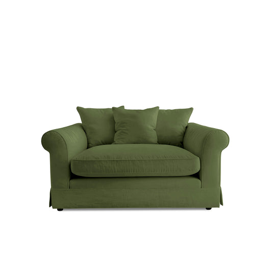 Barton Small Sofa with Scatter Cushions in Cotton Linen Evergreen - Hand Made in USA