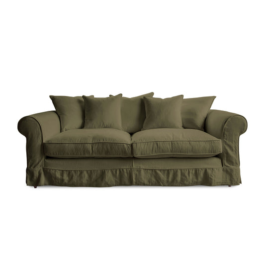 Salthrop Large Sofa with Scatter Cushion in Beatrice Olive - Hand Made in USA