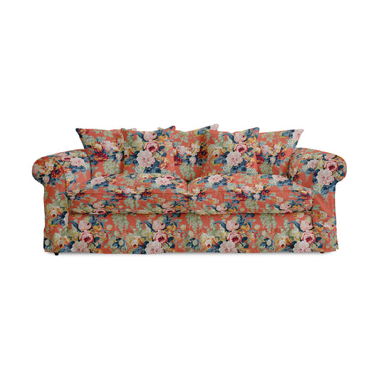 Barton Large Sofa with Scatter Cushions in English Garden Coral Orange - Hand Made in USA