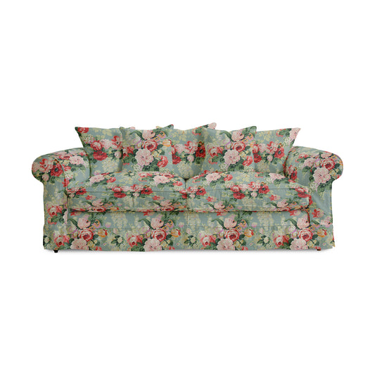 Barton Large Sofa with Scatter Cushions in English Garden Grey Skies - Hand Made in USA