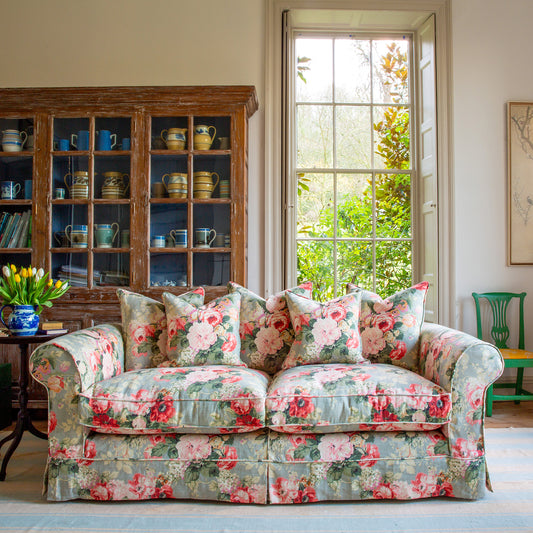 Barton Large Sofa with Scatter Cushions in English Garden Grey Skies - Hand Made in USA