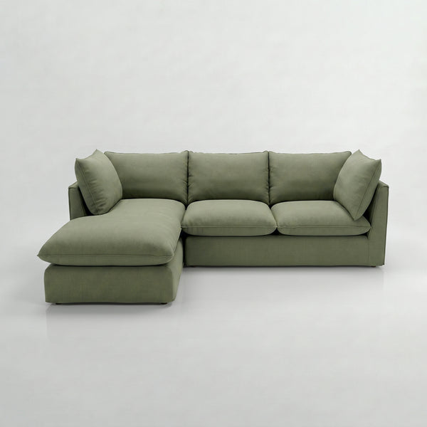 Coco Sectional Sofa with Chaise in Cotton Linen Evergreen - Hand Made in USA