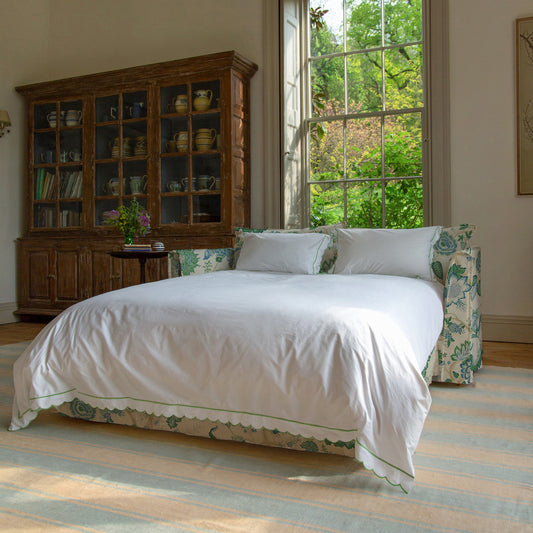 Coco 2.5 seater sleeper sofa with Knife Edge cushion in Kitty Blue Green - Hand Made in USA