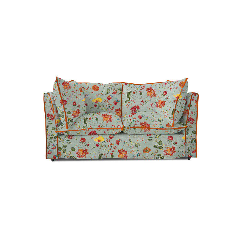 Coco 2 seater sofa with Contrast Welt Knife Edge cushion in Andrew Martin Wildwood Duck Egg - Hand Made in USA