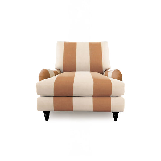 Isobel Armchair with Big Back Cushion in Caramel Stripe - Hand Made in USA
