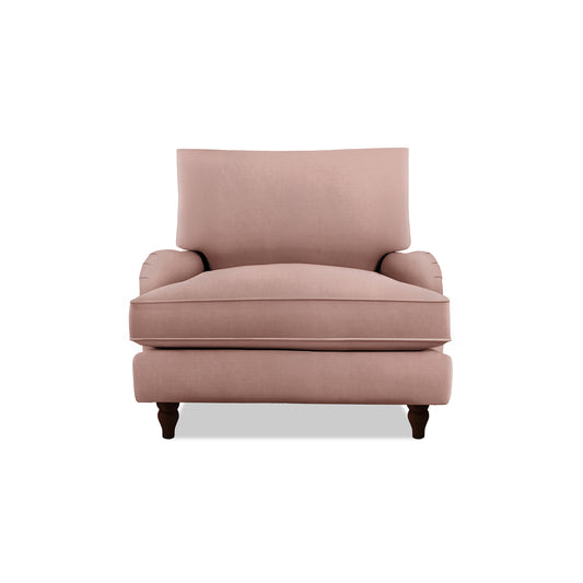 Isobel Armchair with Big Back Cushion in Dusky Pink Linen - Hand Made in USA