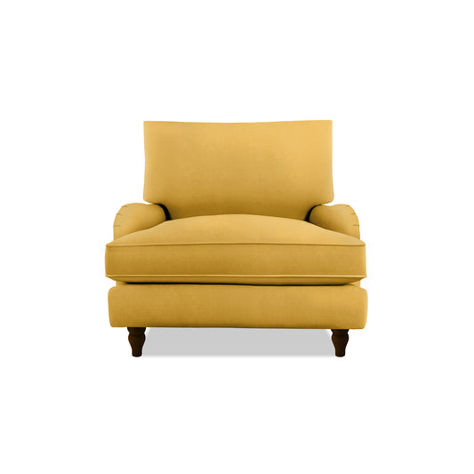 Isobel Armchair with Big Back Cushion in Ochre Linen - Hand Made in USA