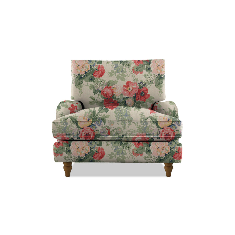 Isobel Armchair with Big Back Cushion in Natural Linen Classic Rose - Hand Made in USA
