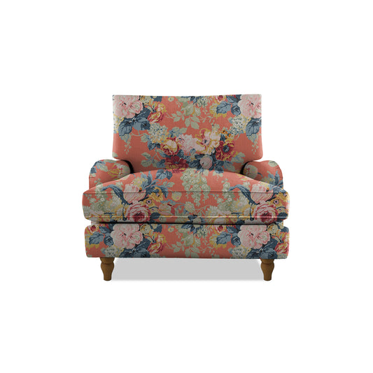 Isobel Armchair with Big Back Cushion in Natural Linen Coral Orange - Hand Made in USA