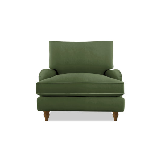 Isobel Armchair with Big Back Cushion in Cotton Linen Evergreen - Hand Made in USA