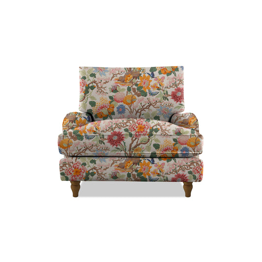 Isobel Armchair with Big Back Cushion in Magnolia Cream Blue - Hand Made in USA