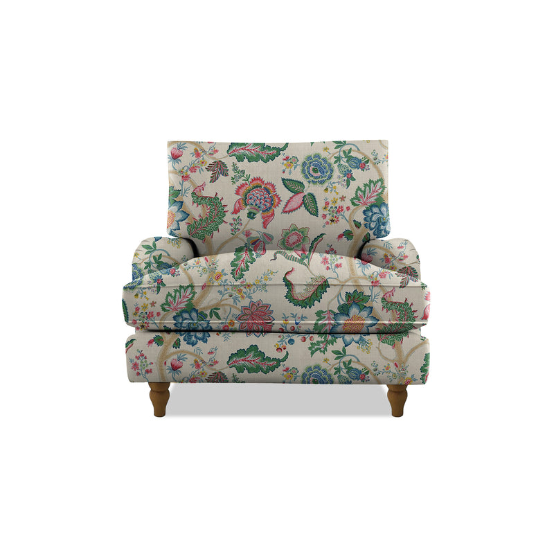 Isobel Armchair with Big Back Cushion in Natural Linen Kitty Spring Green - Hand Made in USA