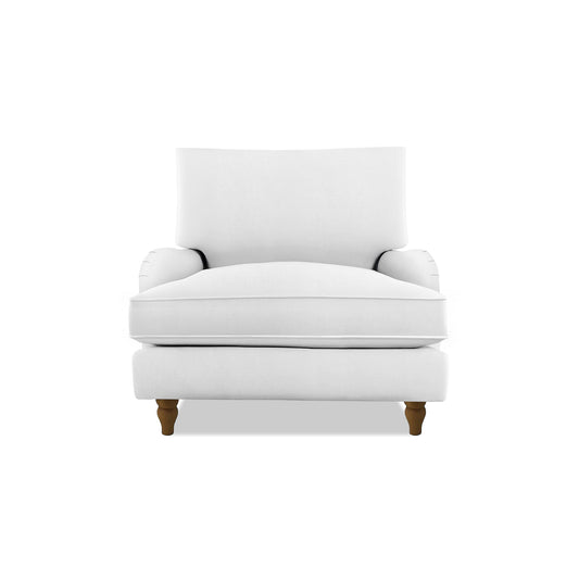 Isobel Armchair with Big Back Cushion in Cotton Linen Snow Drop - Hand Made in USA