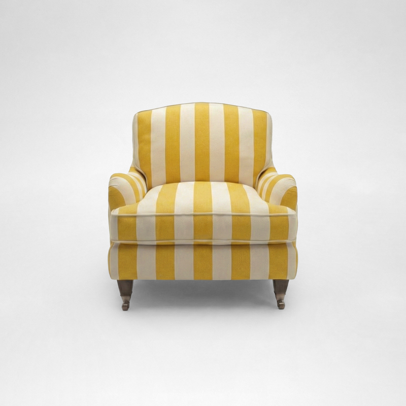 Isobel Armchair with Big Back Cushion in Dandelion Stripe - Hand Made in USA
