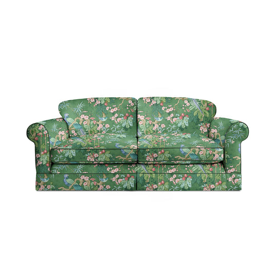 Salthrop Large Sofa with Big Back Cushion in Juniper with Pine Velvet Trim - Hand Made in USA