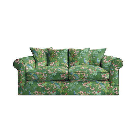 Salthrop Medium Sofa with Scatter Cushion in Juniper with Pine Velvet Trim - Hand Made in USA