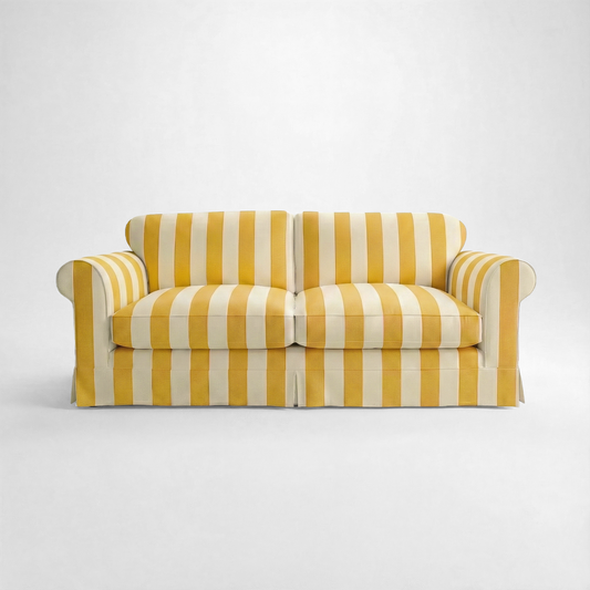 Barton Large Sofa with Big Back Cushions in Dandelion Stripe - Handmade to Order in the USA