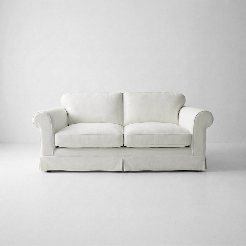 Barton 2-Seater Sofa with Big Back Cushions in Cotton Linen Cool Coconut - Handmade to Order in the USA