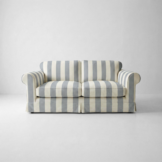 Barton 2-Seater Sofa with Big Back Cushions in Garden Grey Stripe - Handmade to Order in the USA