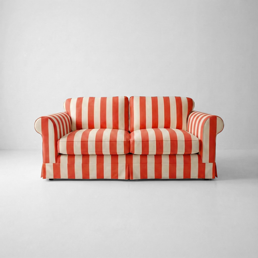 Barton 2-Seater Sofa with Big Back Cushions in Petunia Stripe - Handmade to Order in the USA