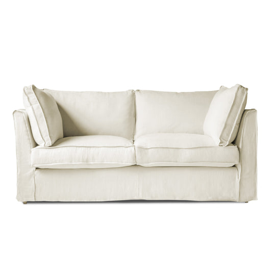 Coco 2.5 seater sofa with Self Piped Box Edge cushion in Cotton Linen Cool Coconut - Hand Made in USA (Available for Quick Ship)