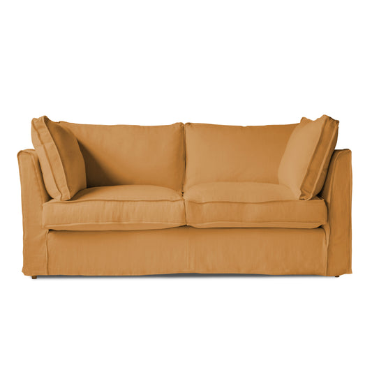 Coco 2.5 seater sofa with Self Piped Box Edge cushion in Cotton Linen Sunflower - Hand Made in USA