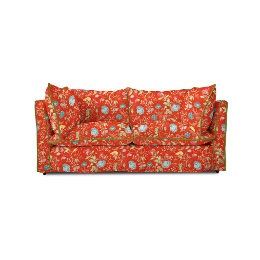 Coco 2.5 seater sofa with Contrast Welt Knife Edge cushion in Andrew Martin Wildwood Pumpkin - Hand Made in USA