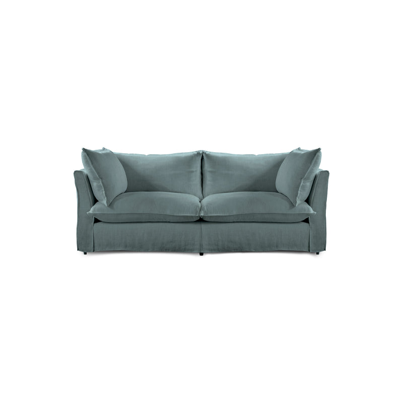 Coco 2.5 seater sofa with Knife Edge cushion in Cerulean Linen - Hand Made in USA