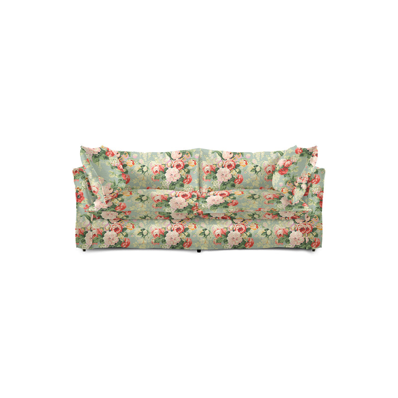 Coco 2.5 seater sofa with Knife Edge cushion in English Garden Grey Skies - Hand Made in USA