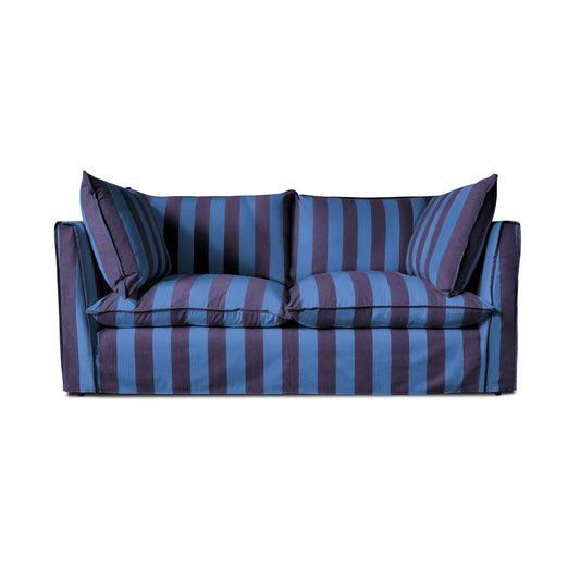 Coco 2.5 seater sofa with Self Piped Knife Edge cushion in Coastal Blue Stripes - Hand Made in USA