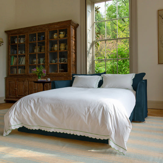 Coco 2.5 Seater sleeper sofa in Indigo Linen - Hand Made in USA