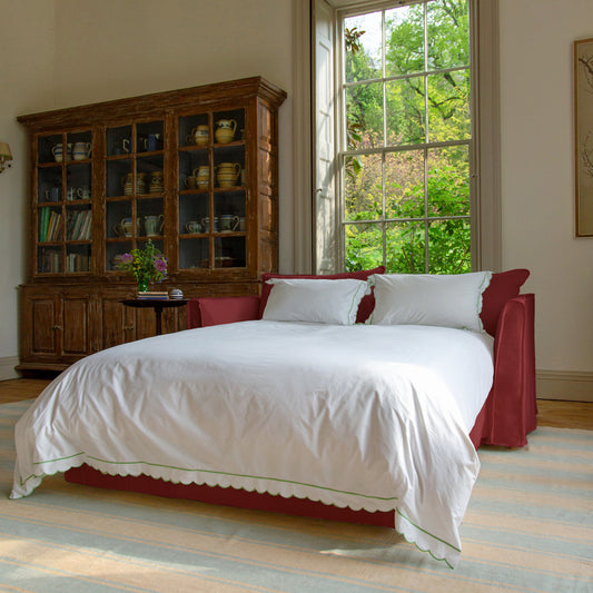 Coco 2.5 Seater sleeper sofa in Rouge Linen - Hand Made in USA