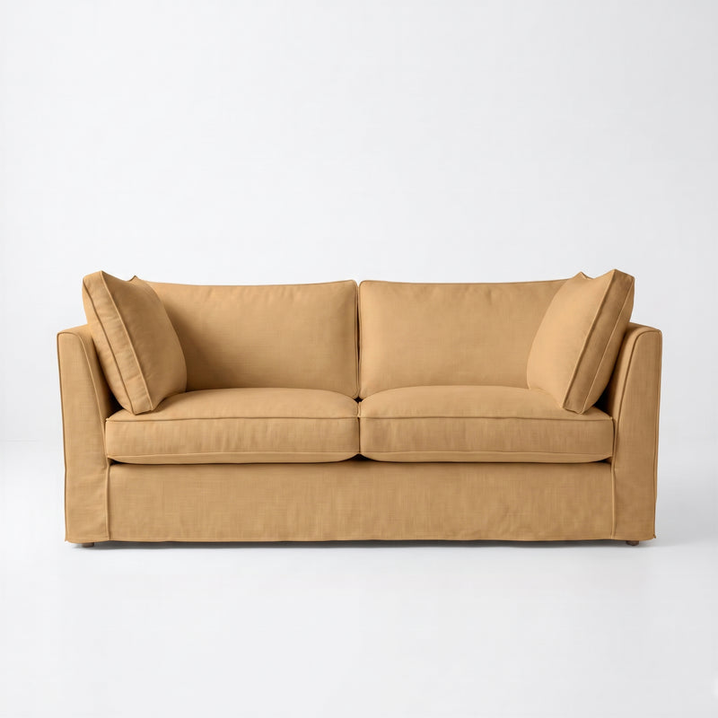 Coco 2.5 seater sofa with Self Piped Box Edge cushion in Cotton Linen Sunflower - Hand Made in USA