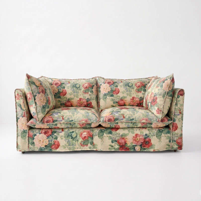 Coco 2.5 seater sofa with Knife Edge cushion in English Garden Classic Rose - Hand Made in USA