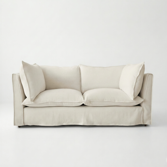 Coco 2.5 seater sofa with Self Piped Knife Edge cushion in Cotton Linen Cool Coconut - Hand Made in USA