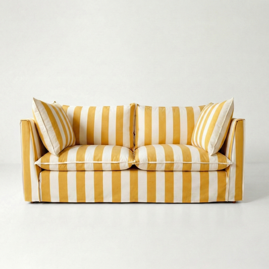 Coco 2.5 seater sofa with Knife Edge cushion in Stripes Dandelion - Hand Made in USA