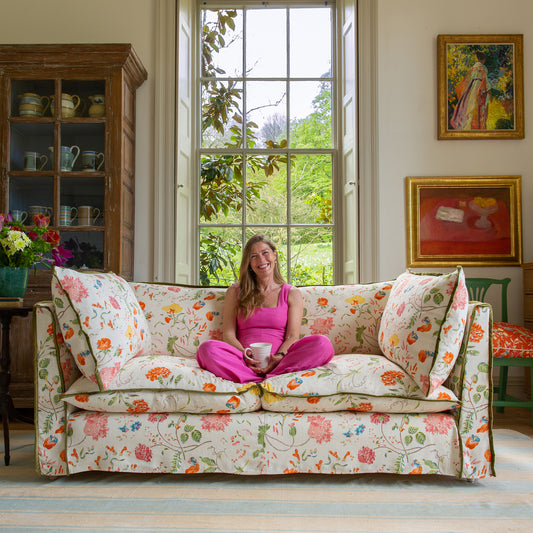 Coco 3 seater sofa with Contrast Welt Knife Edge cushion in Andrew Martin Wildwood Ivory - Hand Made in USA (Available for Quick Ship)