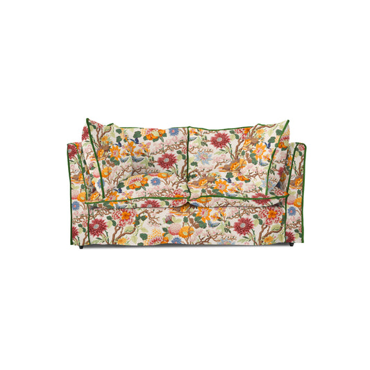 Coco 2 seater sofa with Contrast Welt Knife Edge cushion in GP & J Baker Magnolia Cream Blue - Hand Made in USA