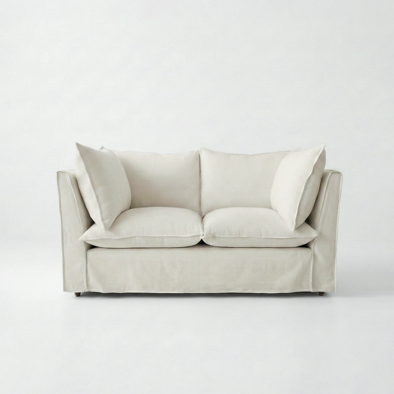 Coco 2 seater sofa with Knife Edge cushion in Cotton Linen Cool Coconut - Hand Made in USA