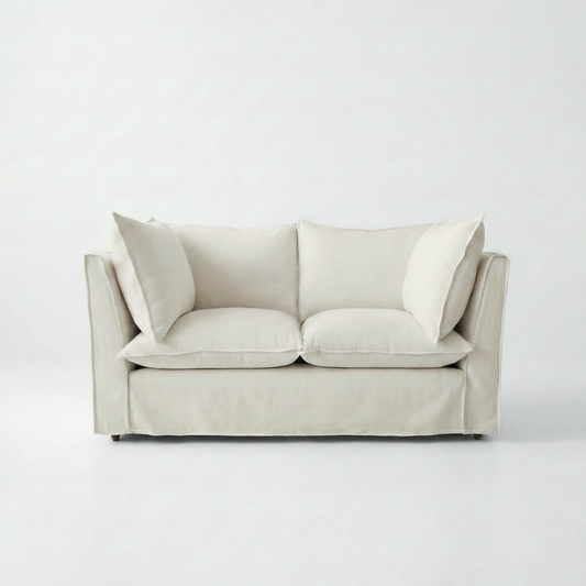 Coco 2 seater sofa with Knife Edge cushion in Cotton Linen Cool Coconut - Hand Made in USA