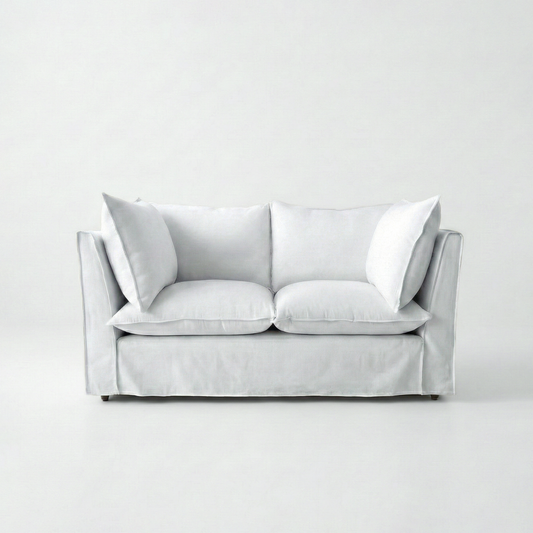Coco 2 seater sofa with Knife Edge cushion in Cotton Linen Snow drop - Hand Made in USA